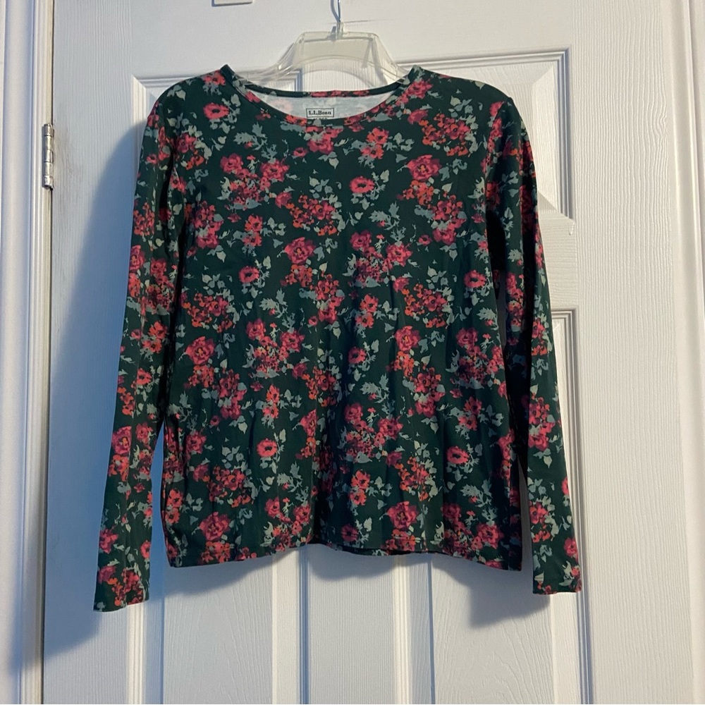 L.L. Bean Women’s Floral Long Sleeve Crewneck Top Size M 100% Supima Cotton